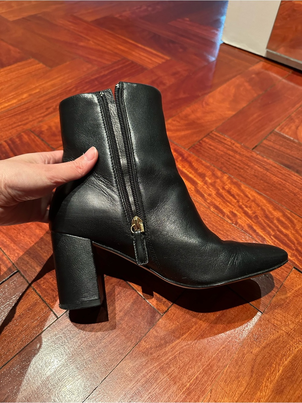 Cole Haan Black Leather Pointed Toe Block Heel Ankle Booties